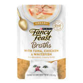 Fancy Feast Creamy Broth pouch with tuna, chicken, whitefish adds moisture to meals