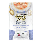 Fancy Feast Creamy Broth pouch with wild salmon and whitefish adds flavorful hydration.