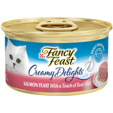 Fancy Feast Creamy Delights salmon cans with convenient pull-tab for quick meals.