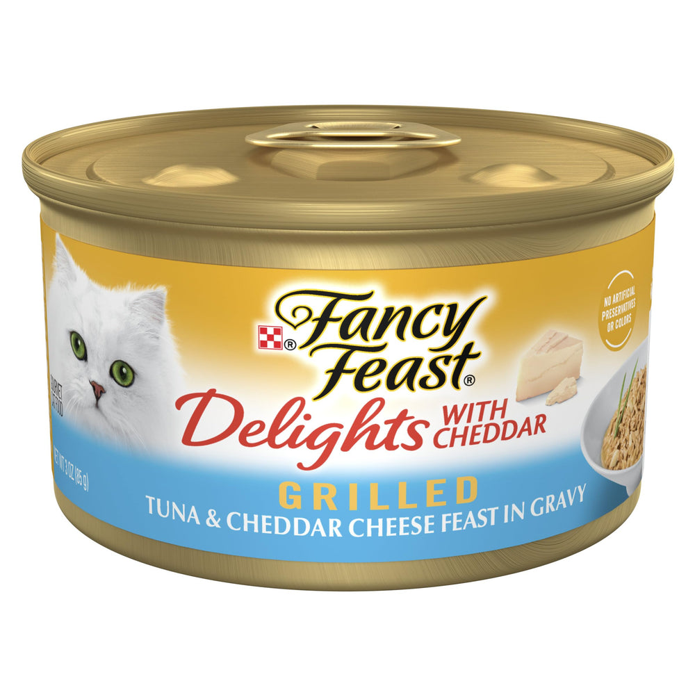 Fancy Feast Delights grilled tuna cheddar can for gourmet cat meals