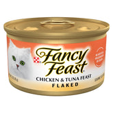 Fancy Feast Flaked Chicken and Tuna Feast pack view with real ingredients.