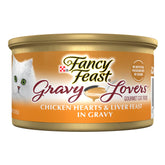 Fancy Feast Gravy Lovers chicken hearts and liver cans for protein-packed meals your active cat enjoys.