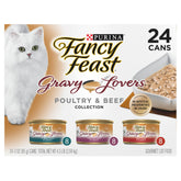 Fancy Feast Gravy Lovers poultry-beef cans; savory gravy for adult cats.