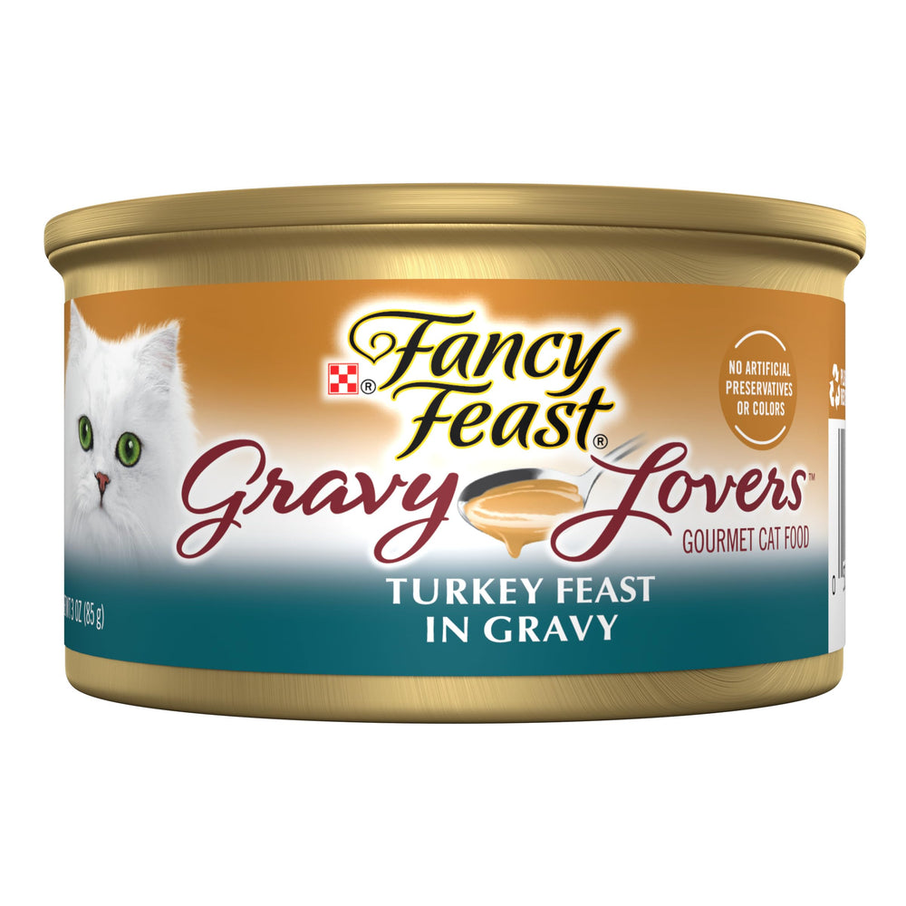 Fancy Feast Gravy Lovers turkey cans pack 24 offers premium protein for adult cats.