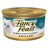 Fancy Feast Grilled Turkey Chunks in Gravy for adult cats, savory meal.