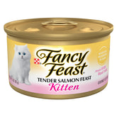 Fancy Feast Kitten Tender Salmon Can with easy-open lid inviting mealtime.