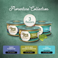 Fancy Feast Medleys Florentine turkey can 3oz β smooth gravy for texture.