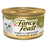 Purina Fancy Feast Pate Turkey and Giblets can front shows smooth texture ideal for easy eating.
