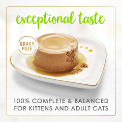 Fancy Feast Salmon Feast Pate in Gravy closeup highlights silky texture and appetizing aroma.
