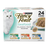 Fancy Feast Seafood Classic Pate cans with real fish for a tasty protein-rich meal.