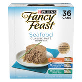 Fancy Feast Seafood Classic Pate Pack 36 cans provides varied meals for cats.