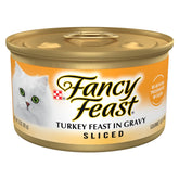 Fancy Feast Sliced Turkey in Gravy can showing premium turkey for adult cats