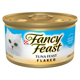 Fancy Feast tuna-flaked-feast can in a bowl boosts mealtime appeal with gourmet texture.