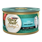 Fancy Feast Tuna Florentine with Garden Greens can showing real tuna and greens for flavorful meals.