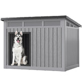 Fancyango large dog house front view, durable weatherproof shelter for all seasons.