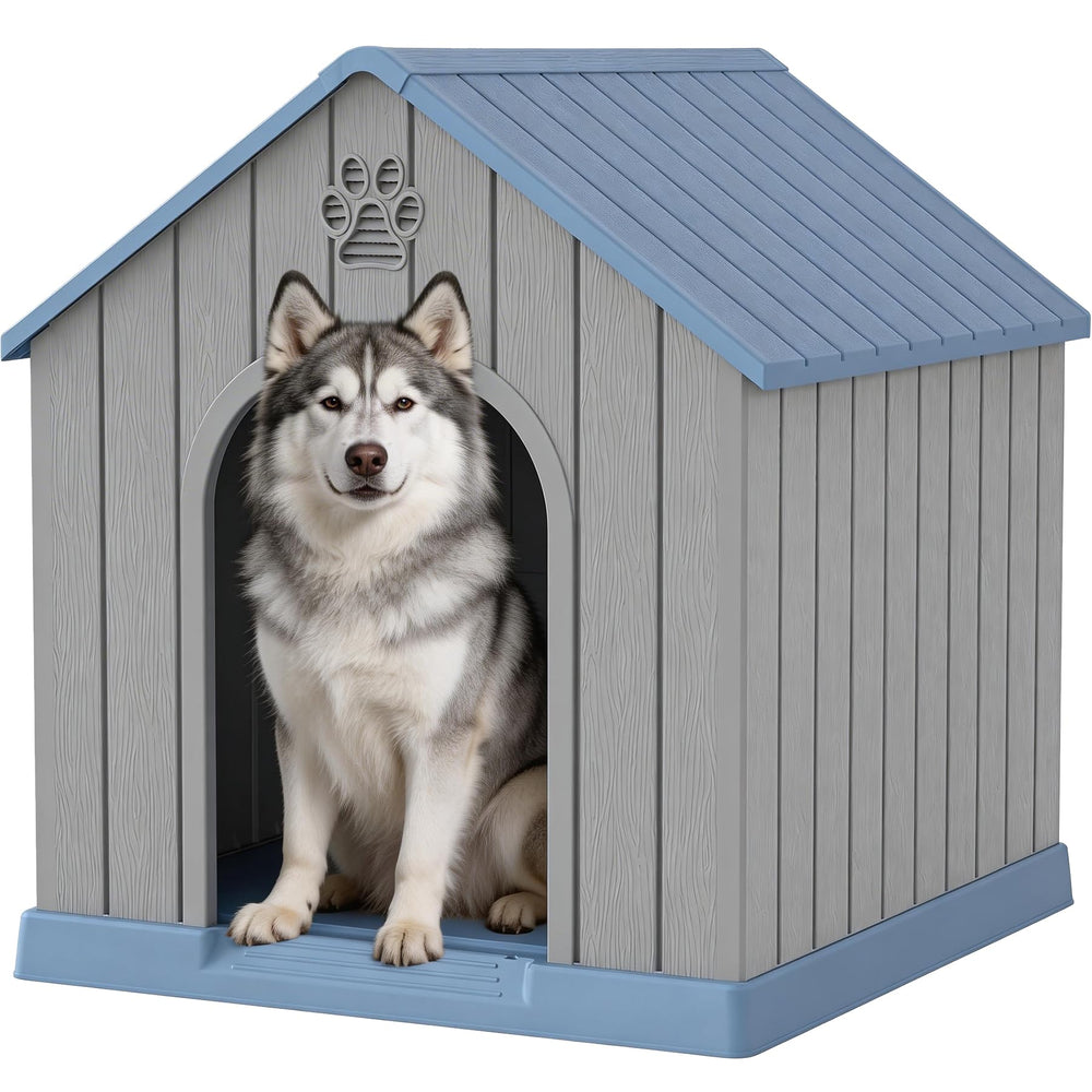 Fancyango large dog house front view shows durable outdoor shelter for year-round comfort.