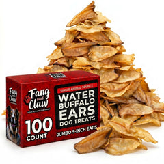 Fang & Claw buffalo ears pack shot; long-lasting single-ingredient chew for strong chewers