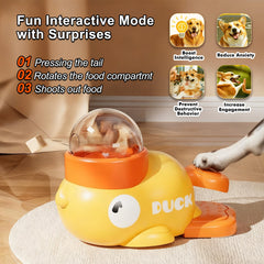 Fanosy treat-dispensing-duck toy releasing rewards to motivate activity