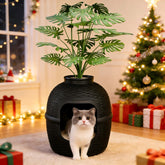 FansaFurn large cat litter box with hidden enclosure and rattan pattern, stylish and discreet.