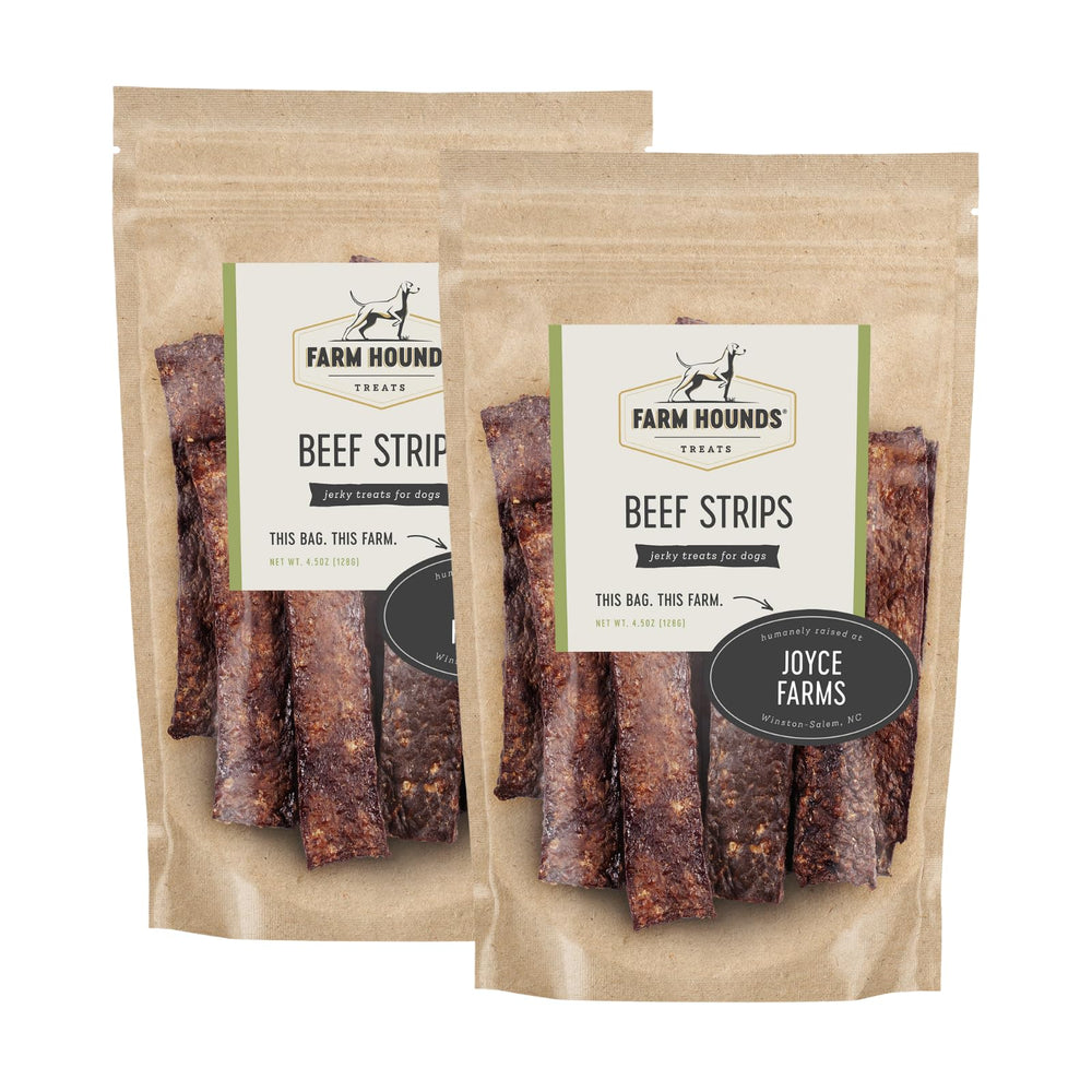 Farm Hounds Beef Strips pack-two shown for convenient training rewards.