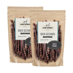 Farm Hounds Duck Gizzards two-pack packaging, ideal training snacks.
