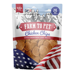 Farm To Pet chicken chips close-up; lean, single-ingredient treats for dogs' training