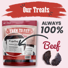 Farm To Pet single-ingredient beef chips highlight lean protein for dogs