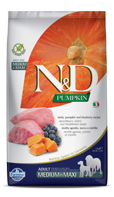 Farmina N&D Lamb & Blueberry Adult bag front with premium ingredients