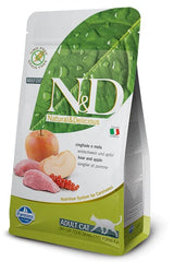 Farmina N&D Wild Boar ingredients close-up reveals Italian wild boar and no peas.