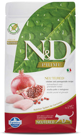 Farmina Neutered Adult Cat Chicken Pomegranate kibble bag showing high-protein grain-free formula for adult cats.