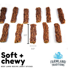 Farmland Traditions jerky broken into pieces for small breeds and training.