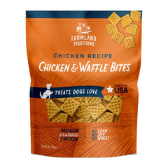 Farmland Traditions Chicken & Waffle Bites closeup showcases savory protein flavor for training rewards.