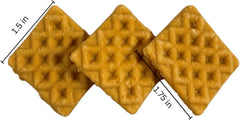 Farmland Traditions Chicken & Waffle Bites texture closeup; tender, easy-chew bites for puppies to seniors.