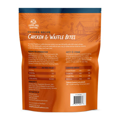 Farmland Traditions Chicken & Waffle Bites texture closeup highlights tender, easy-to-chew bites.
