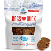 Farmland Traditions Duck & Carrot jerky bag highlighting premium ingredients and USA-made quality.