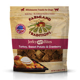 Farmland Traditions turkey sweet potato cranberry soft jerky bite pack shot highlighting premium ingredients.