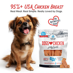 Farmland Traditions USA-raised chicken jerky display highlights premium ingredients