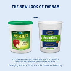 Scoop of Farnam Apple Elite electrolyte powder ready to mix with feed