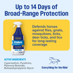 Full-body Farnam Endure spray coverage for comprehensive fly protection
