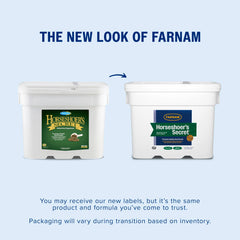 Farnam Horseshoer’s Secret pellets illustrate palatable alfalfa-based nutrition for daily hoof care.