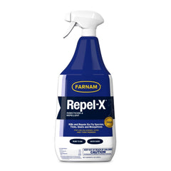 Farnam Repel-X emulsifiable fly spray bottle for horses provides ready-to-use insect protection.