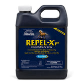 Farnam Repel-X pe Fly Spray bottle on horse to repel flies.