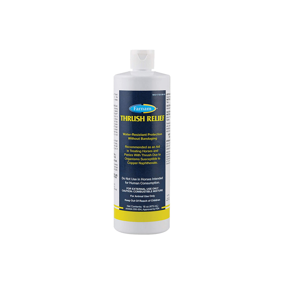 Farnam Thrush Relief hoof treatment bottle for horses supports daily thrush care.