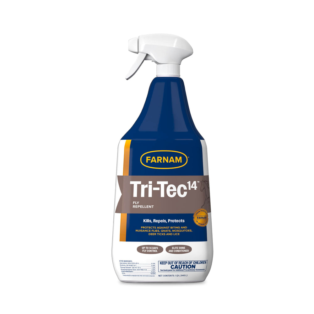 Farnam Tri-Tec 14 fly spray bottle ready for use on horses