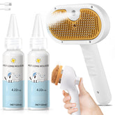 Fashionari Pet Steam Brush in use removing loose hair for a smoother coat.