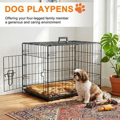 FDW 24-inch dog crate door latch shows secure dual-lock design