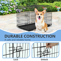 FDW 30-inch dog crate folded for storage and travel