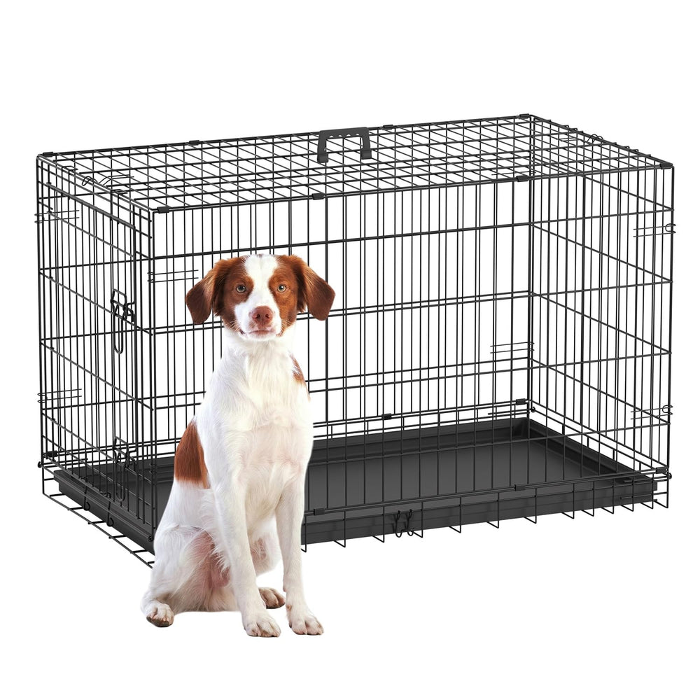 FDW 42-inch dog crate with front door open, showcasing secure space for large dogs.