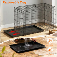 FDW 42-inch dog crate removable tray for quick cleanup after accidents.