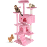 FDW 54in cat tree tower pink multi level offers secure climbing for kittens